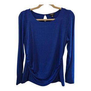 TALBOTS PETITE MEDIUM ROYAL BLUE LONG SLEEVE TOP LONG SLEEVE PULLOVER RUCHING